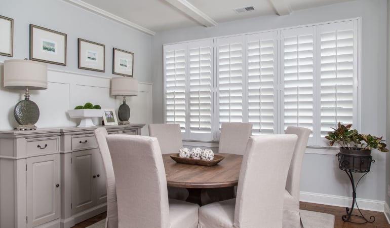  Plantation shutters in a Dallas dining room.